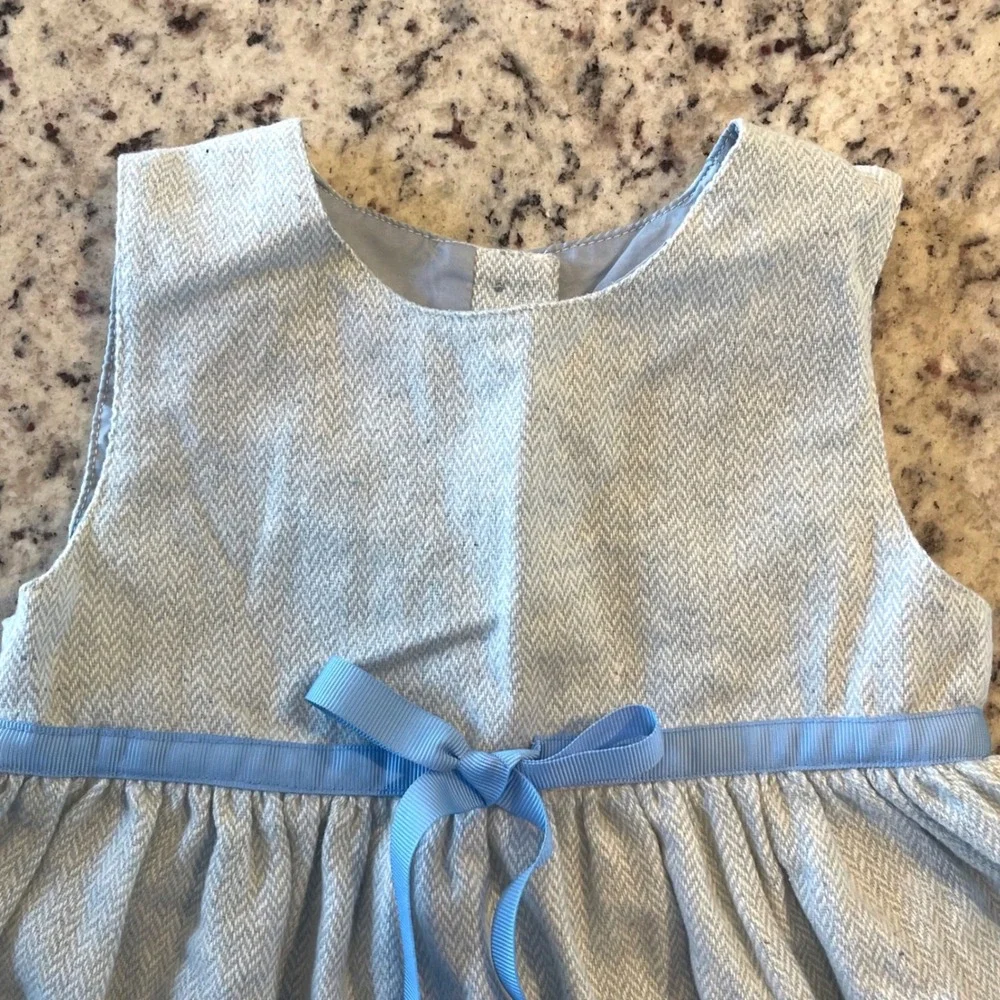 Petit Patapon Dress Kids 3T Blue Herringbone Wool Blend Classic Preppy Bow